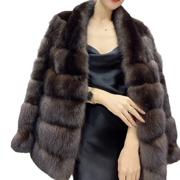 Fashion Luxurious V Neck Faux Fur Winter Coats-Coats & Jackets-Maroon-S-Free Shipping Leatheretro