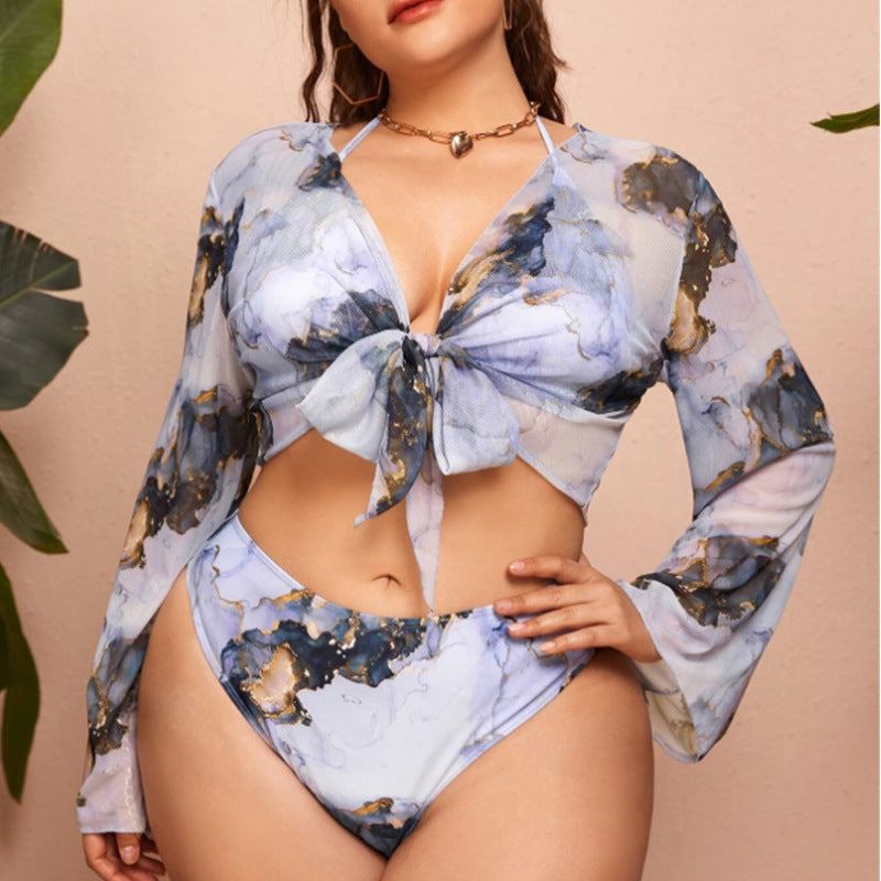 Sexy Dyed 3pcs Plus Sizes Women Bikini Swimsuits-Swimwear-Gray-0XL-Free Shipping Leatheretro