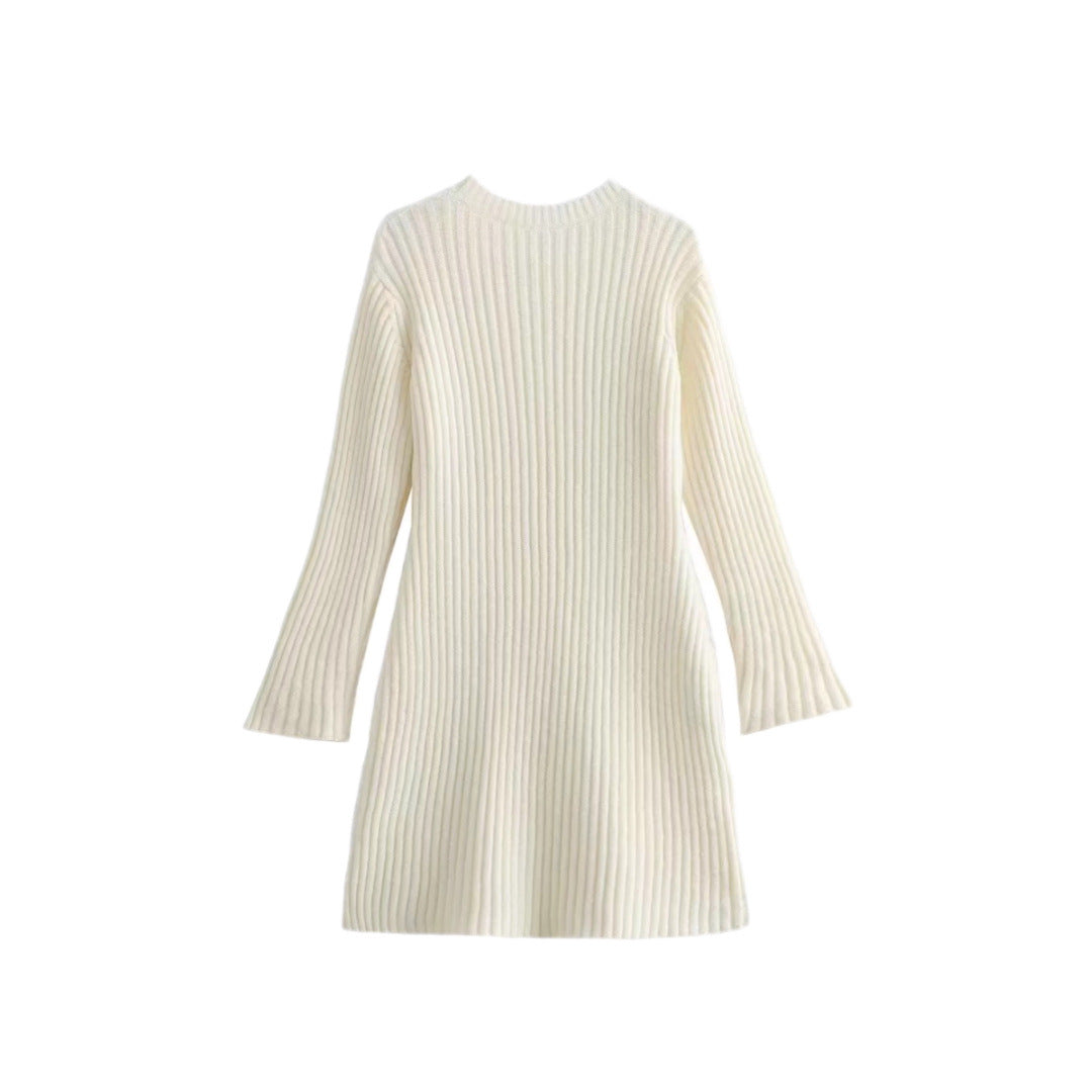 Fashion Long Sleeves Short Knitted Dresses-Dresses-Off the White-S-Free Shipping Leatheretro