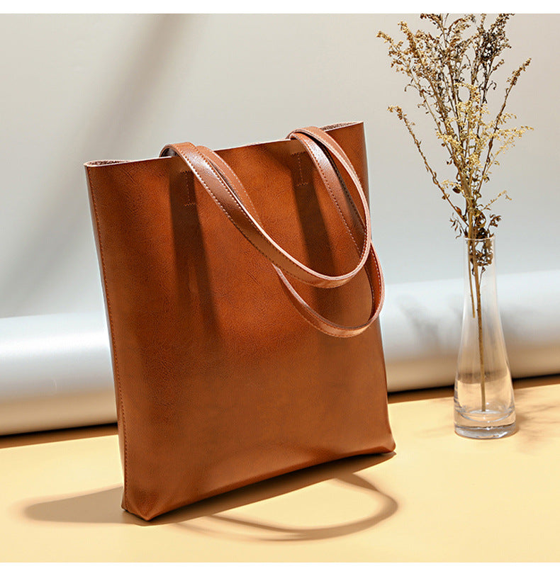 Retro Large Capacity Oil Wax Leather Tote Bag-Handbags-Brown-Free Shipping Leatheretro