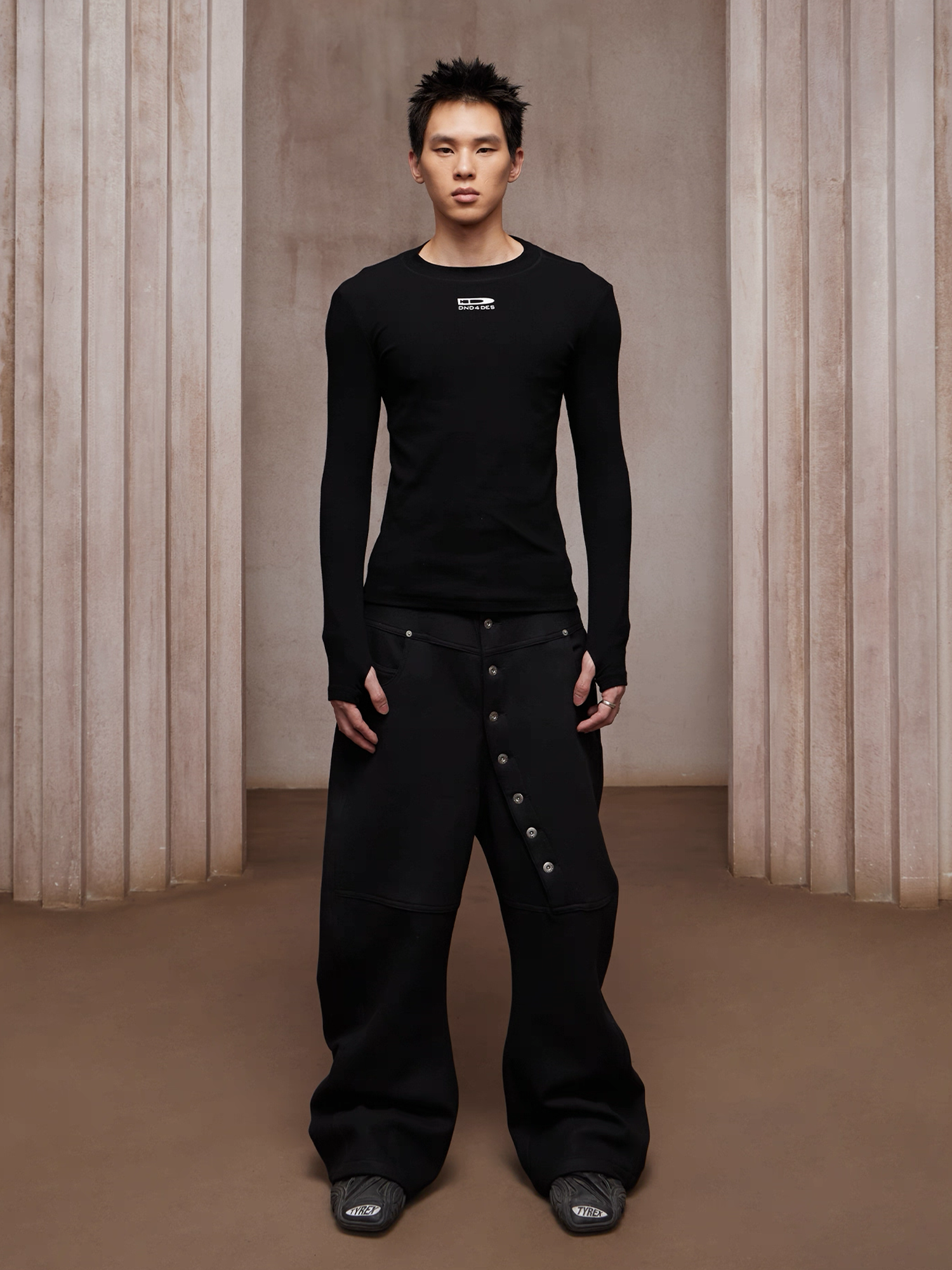 DND4DES Asym Buttoned Wool-Blend Oversized Pants-Pants-S (Preorder)-Free Shipping Leatheretro