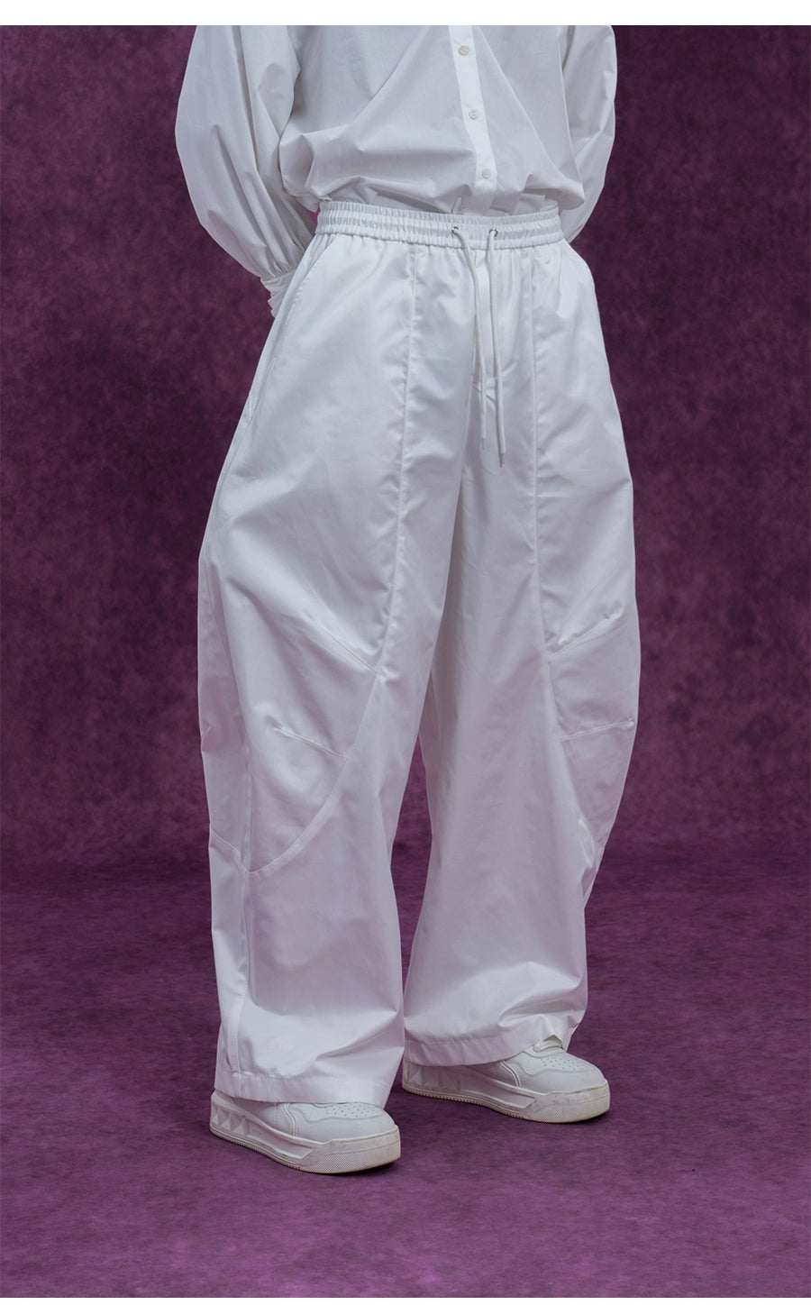 CLP Men's Wide Leg Cargo Joggers-White-M-Free Shipping Leatheretro