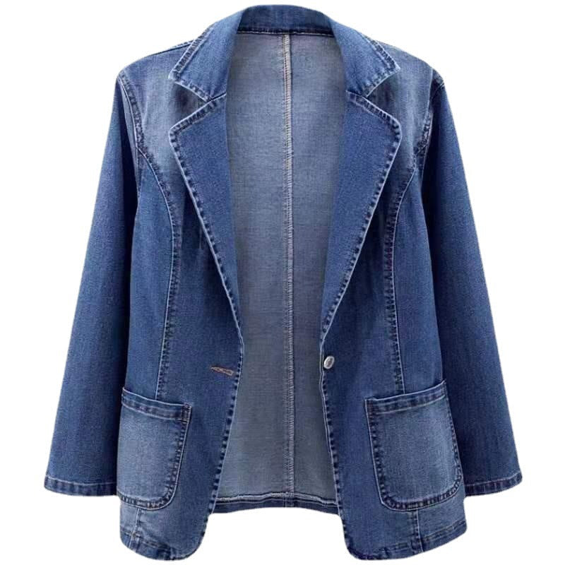 Fashion Spring Denim Blazer Jacket-Outerwear-blue-M Under 45kg-Free Shipping Leatheretro