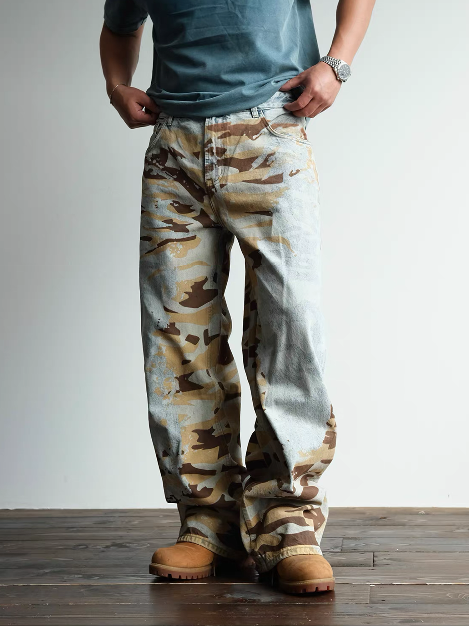 NEIGBORL Retro Washed Camo Jeans-Jeans-S / 30"-Free Shipping Leatheretro