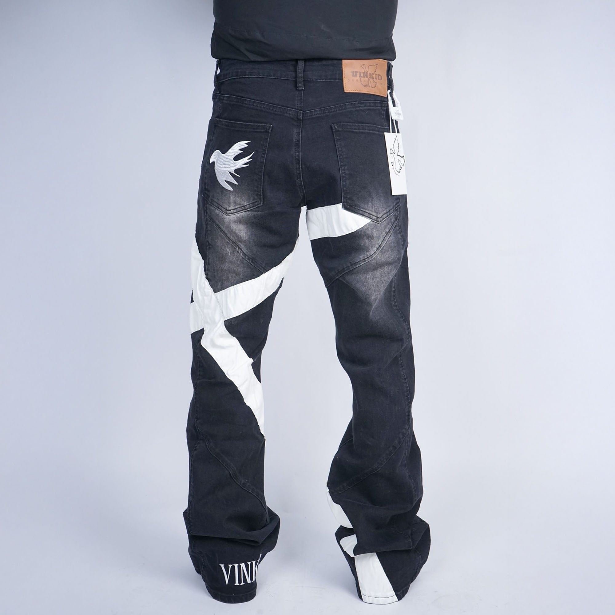 VINKID Infinite Cross Panel Embroidered Jeans-Jeans-S-Free Shipping Leatheretro