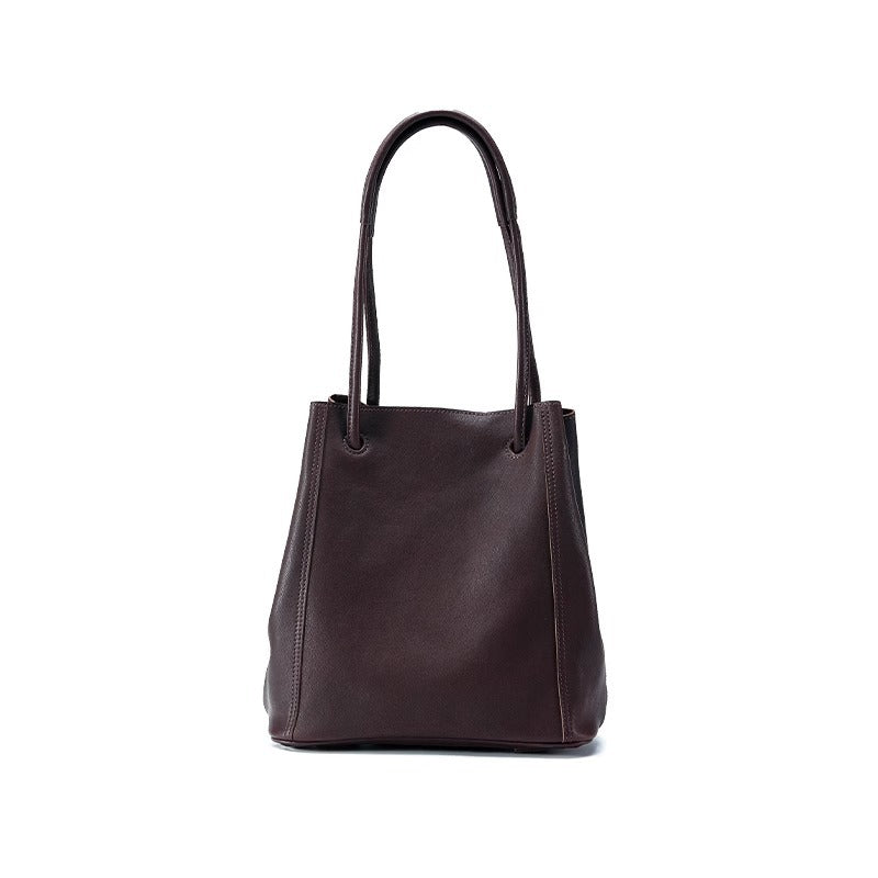 Soft Leather Bucket Tote Bag for Women-Coffee-Free Shipping Leatheretro