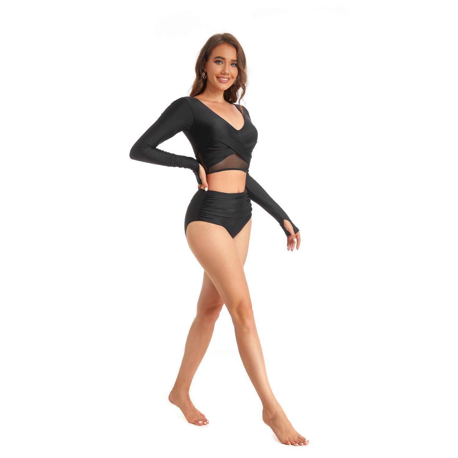 Sexy Long Sleeves Surfing Women Swimsuits-Black-XS-Free Shipping Leatheretro