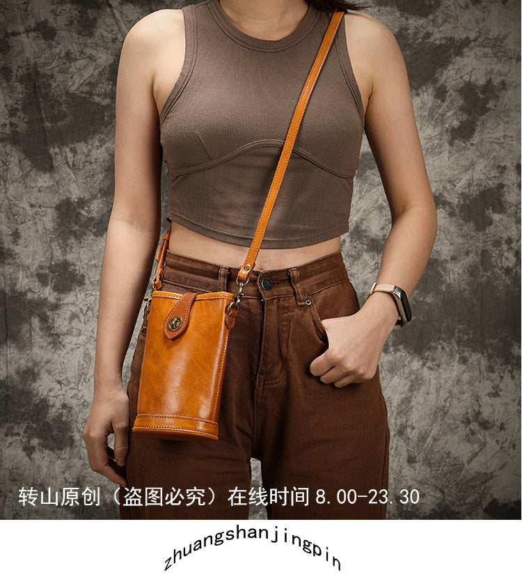 Handcrafted Vegetable-Tanned Cowhide Mini Crossbody Bag-Yellow-Free Shipping Leatheretro