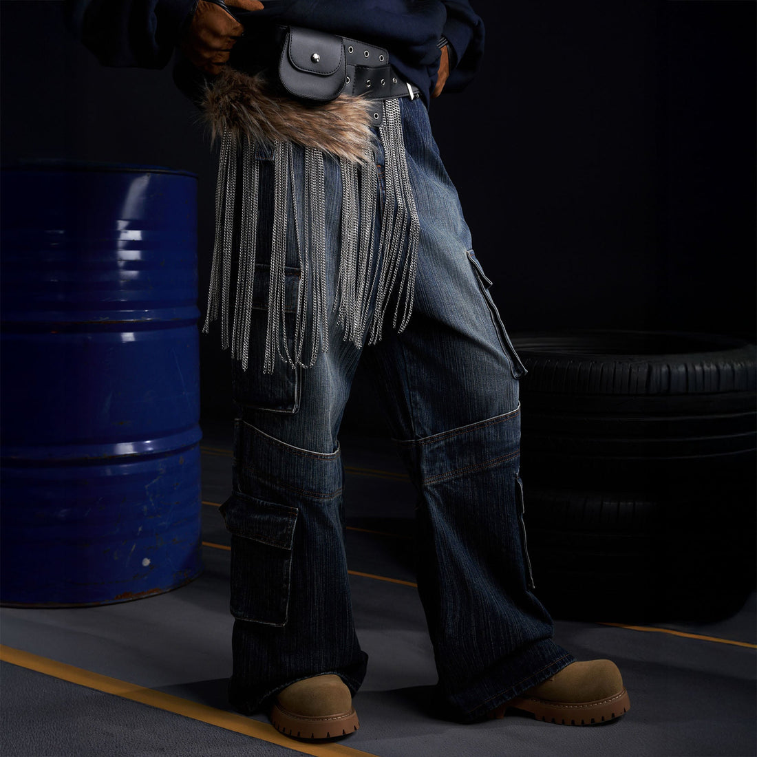 RECOVER ZONE Multi-Pocket Wide-Leg Utility Jeans-Jeans-S (Preorder)-Blue-Free Shipping Leatheretro