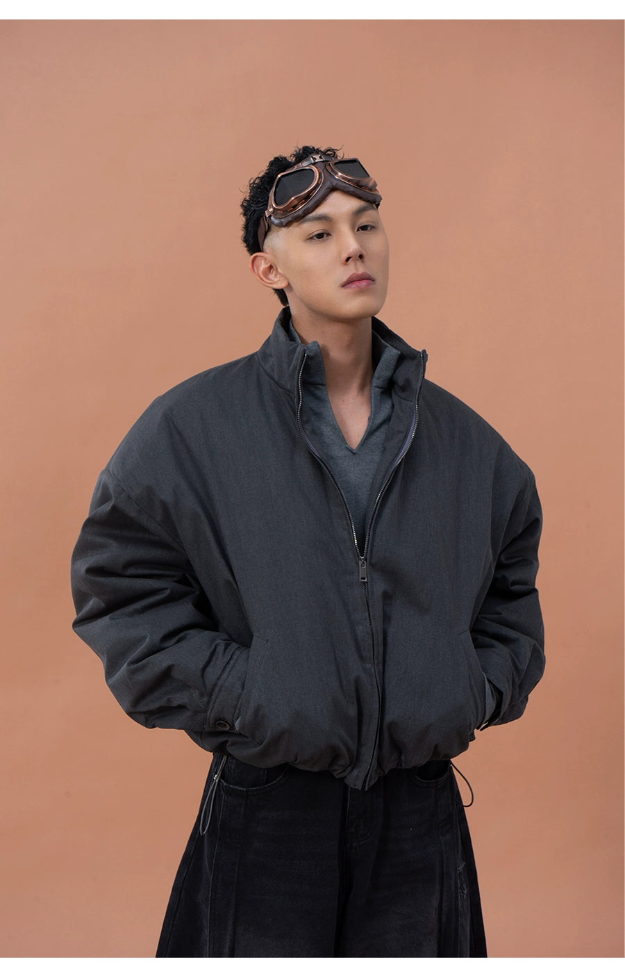 CLP Gray Oversized Sherpa-Lined Jacket for Men-Gray-M-Free Shipping Leatheretro