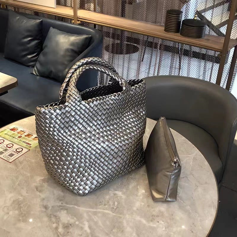 Handwoven Faux Leather Large Tote Bag for Women-Fruit green-Free Shipping Leatheretro