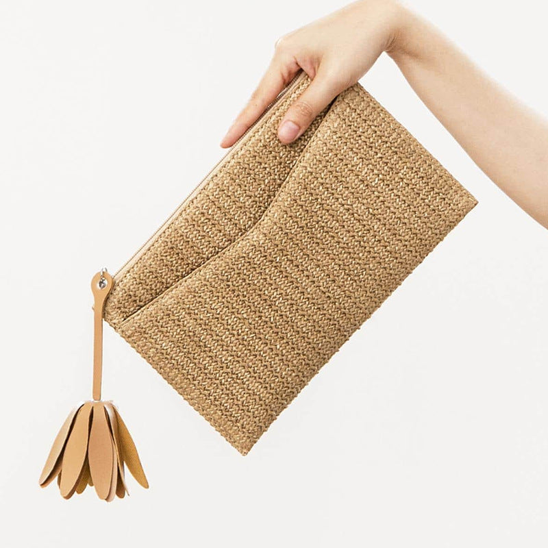 Vacation Style Straw Woven Handbag – Boho Chic Small Clutch-Apricot-25x15x0.5CM-Free Shipping Leatheretro