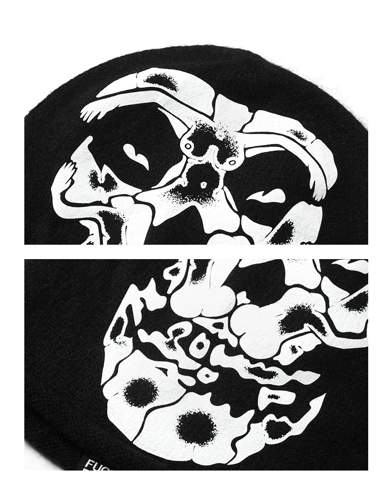 WCC Skull Prankster Print Knitted Slouchy Beanie-Black-Free Shipping Leatheretro
