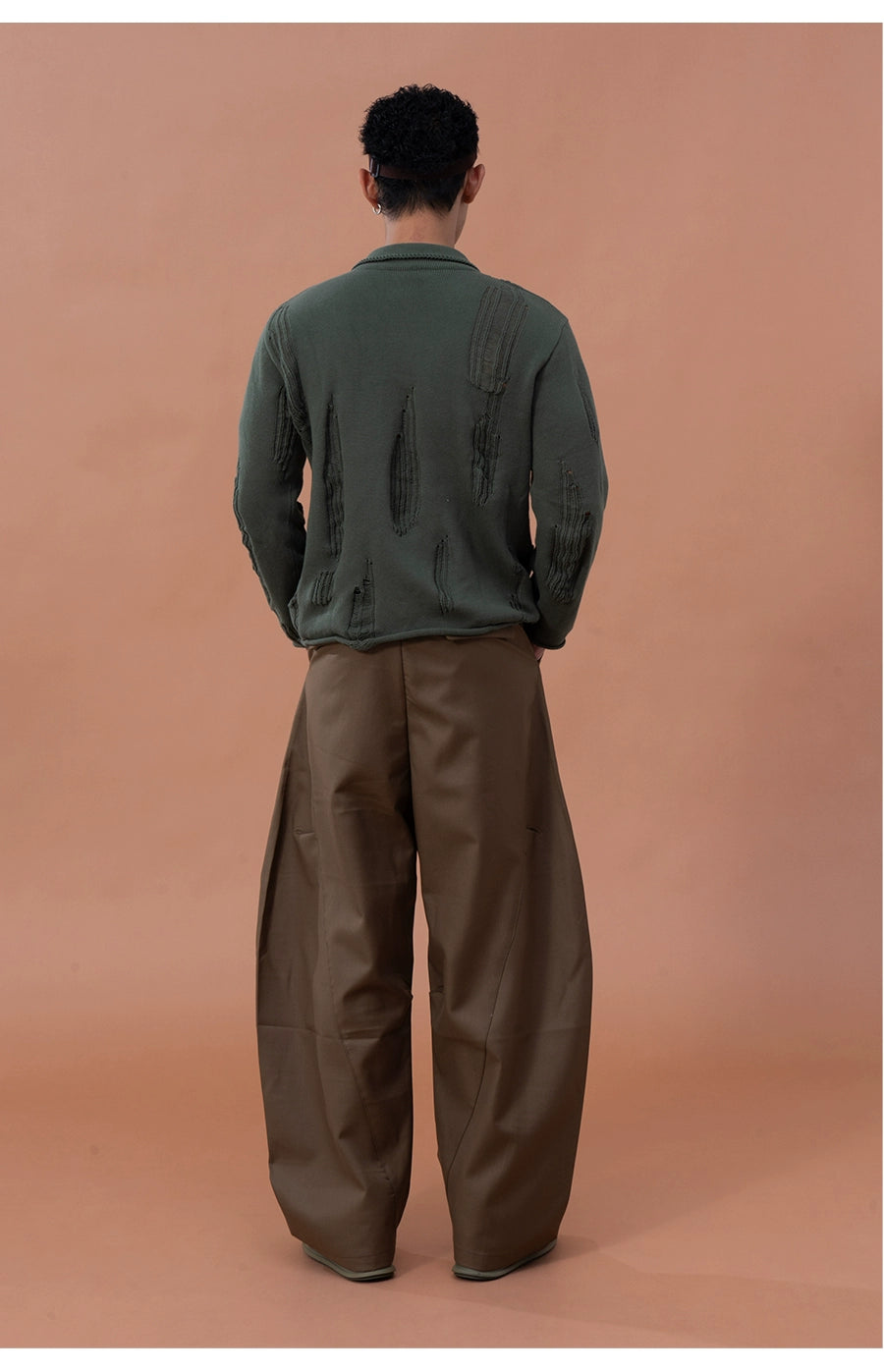 CLP Men's Distressed Knit Polo Shirt-Green-M-Free Shipping Leatheretro