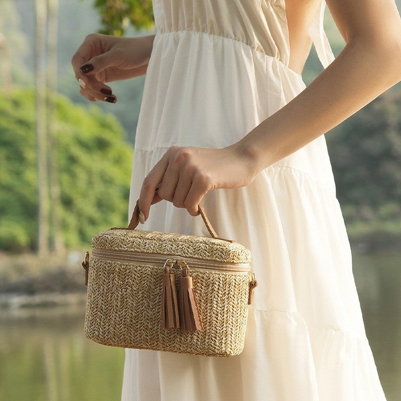 Women Straw Woven Bucket Bag-Straw-19x15x10CM-Free Shipping Leatheretro