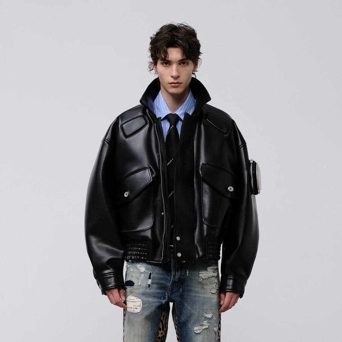FACEONLAB Arm-Patched Bomber Oversized Jacket-Jacket-M (Preorder)-Free Shipping Leatheretro