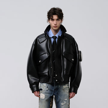 FACEONLAB Arm-Patched Bomber Oversized Jacket-Jacket-M (Preorder)-Free Shipping Leatheretro