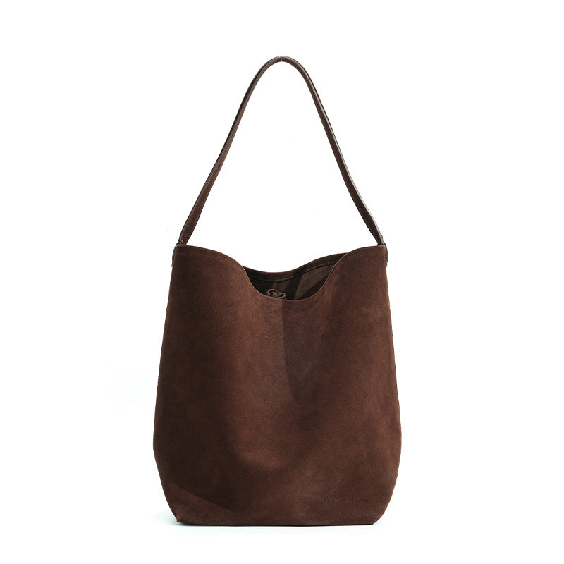 Women's Designer Leather Tote Bag-Handbags-Coffee Large (Frosted Suede)-Free Shipping Leatheretro
