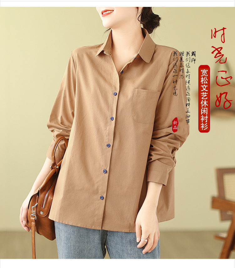 Casual Turnover Collar Linen Long Sleeves Shirts-Shirts & Tops-Pink-M-Free Shipping Leatheretro