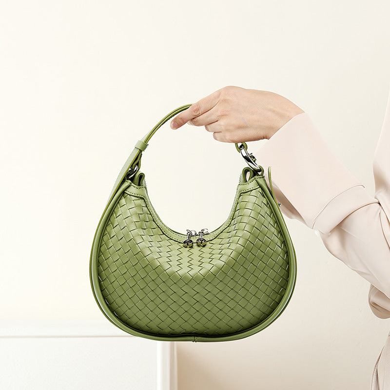 Women's Small Leather Woven Hobo Bag-Handbags-Green-Free Shipping Leatheretro
