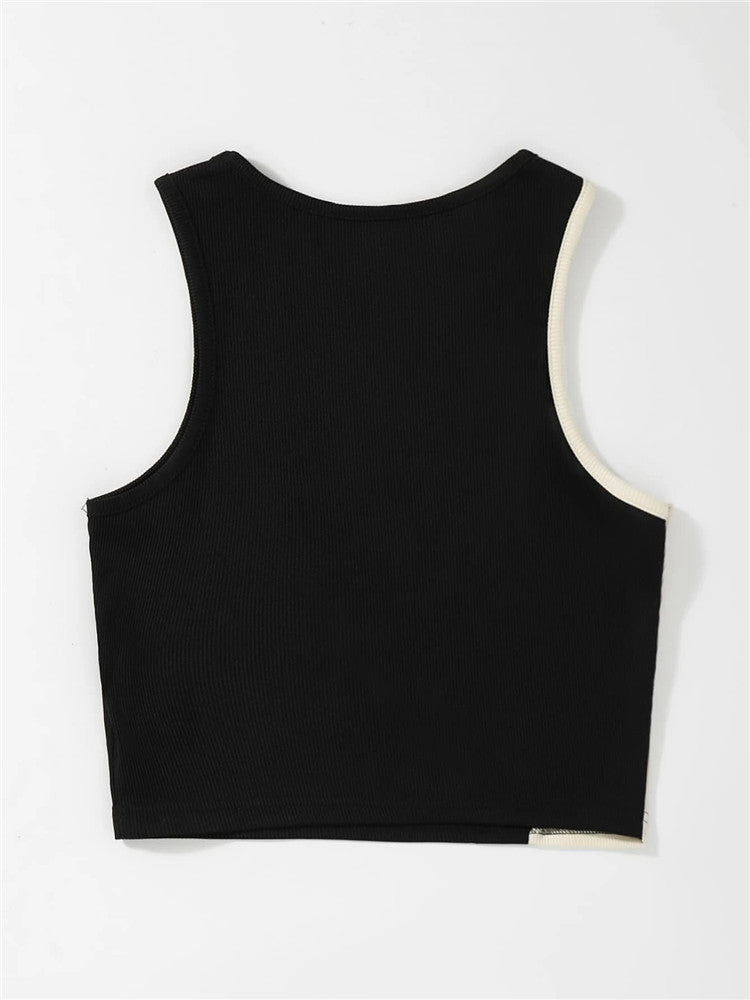 Sexy Round Neck Sleeveless Tank Tops-Shirts & Tops-Black-S-Free Shipping Leatheretro