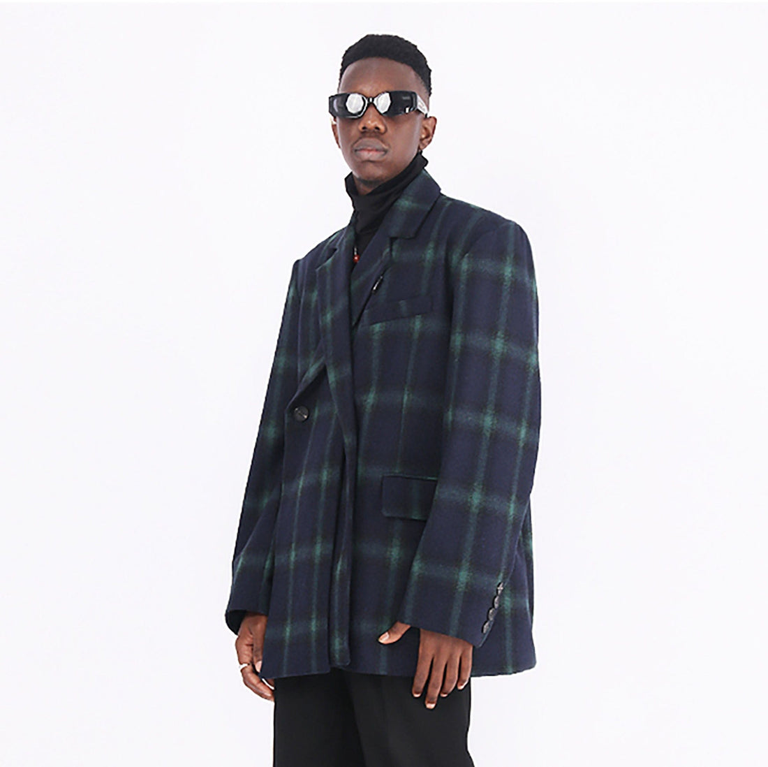 ASSEEN Deconstructed Plaid Wool-Blend Oversized Blazer-Jacket-M-Free Shipping Leatheretro