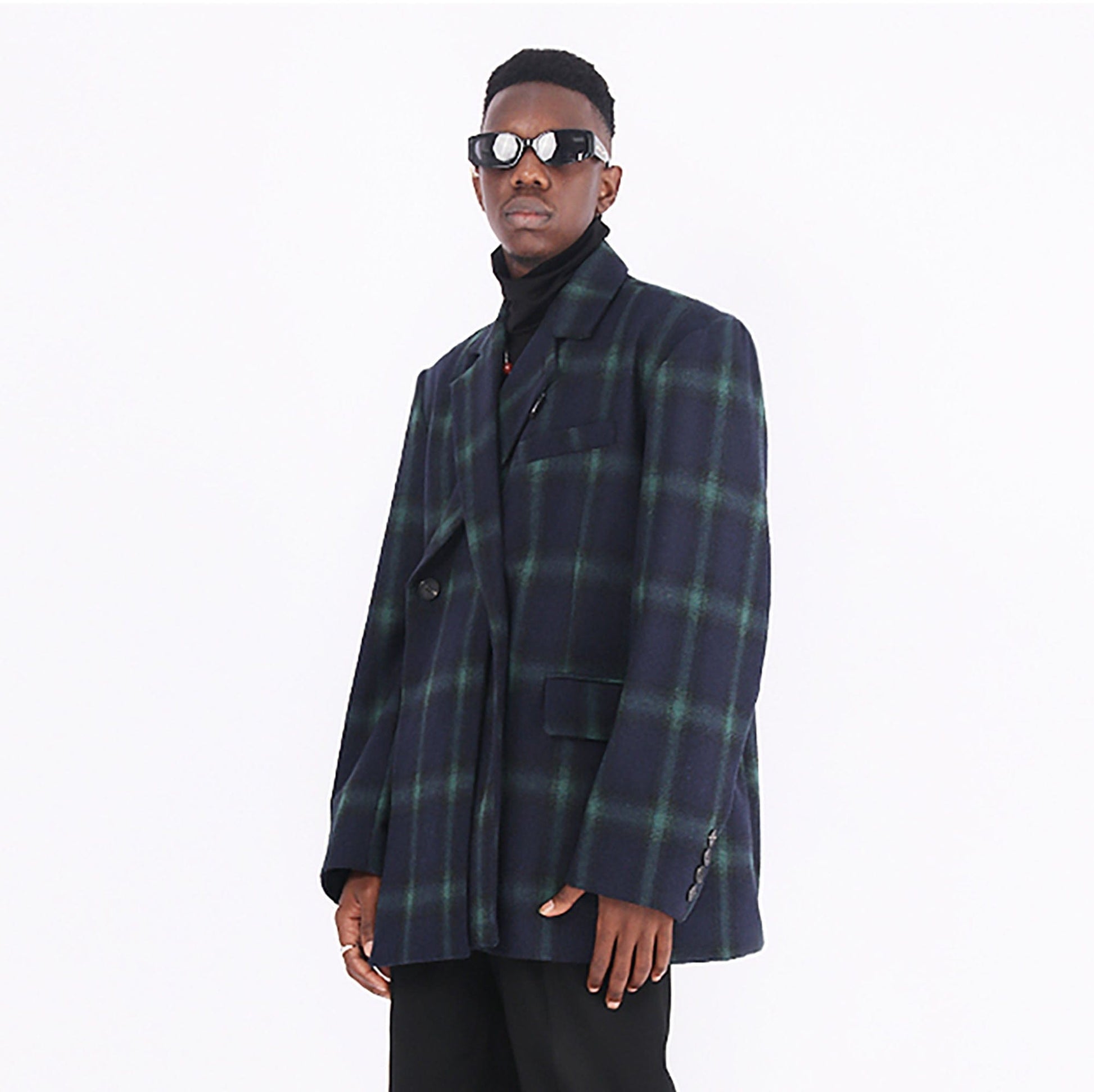 ASSEEN Deconstructed Plaid Wool-Blend Oversized Blazer-Jacket-M-Free Shipping Leatheretro