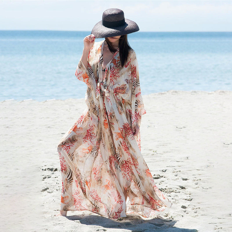 Summer Chiffon Beach Cover Up Dresses for Women-Shell-One Size-Free Shipping Leatheretro