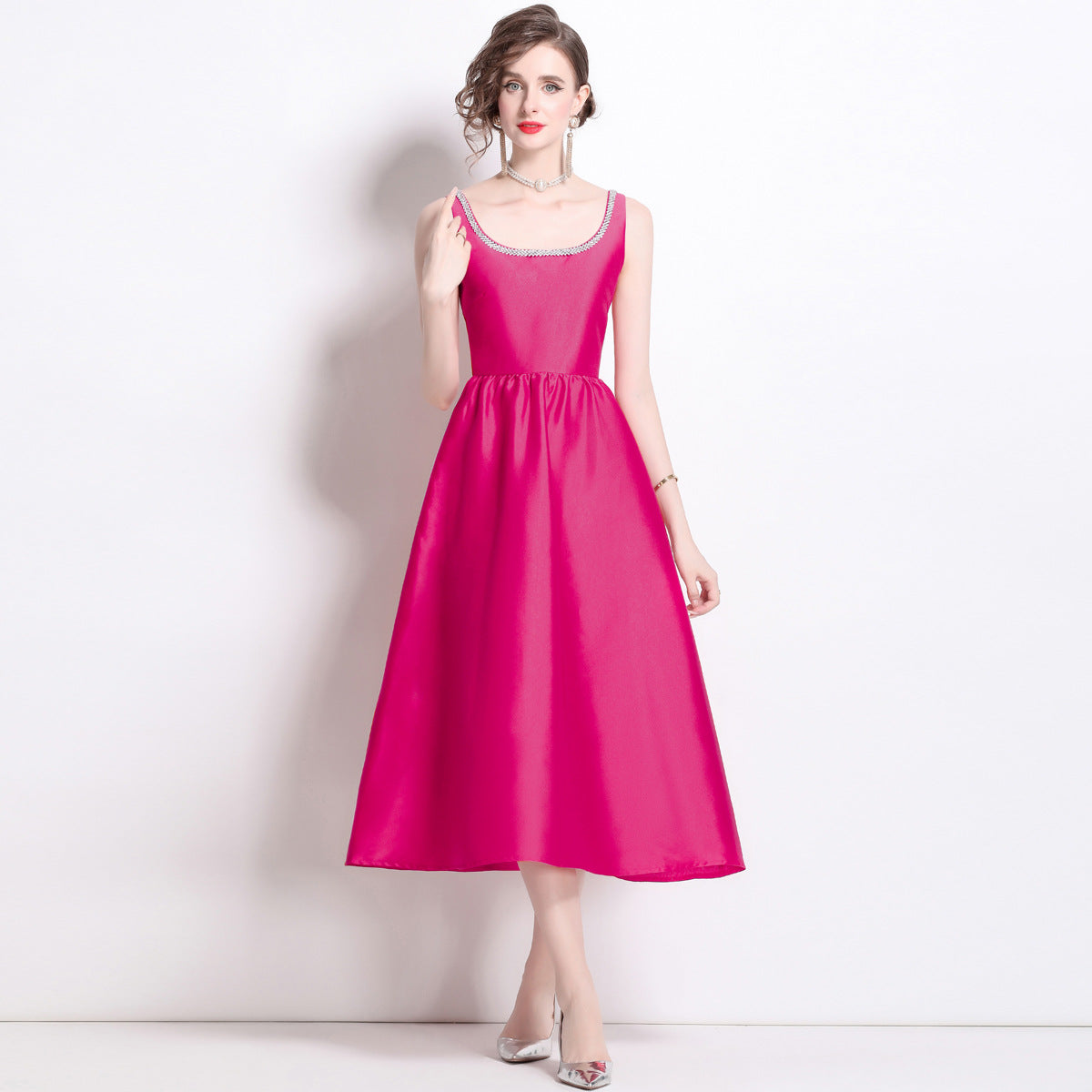 Elegant Square Neckline Sleeveless Dresses-dresses-Red-2XL-Free Shipping Leatheretro