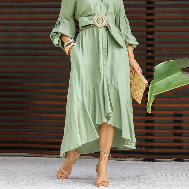 Fashion Long Sleeves Dresses with Pocket-Dresses-Green-S-Free Shipping Leatheretro