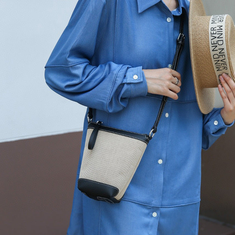 Women Versatile Shoulder Crossbody Phone Bag with Leather & Canvas-Handbags-Black-Free Shipping Leatheretro