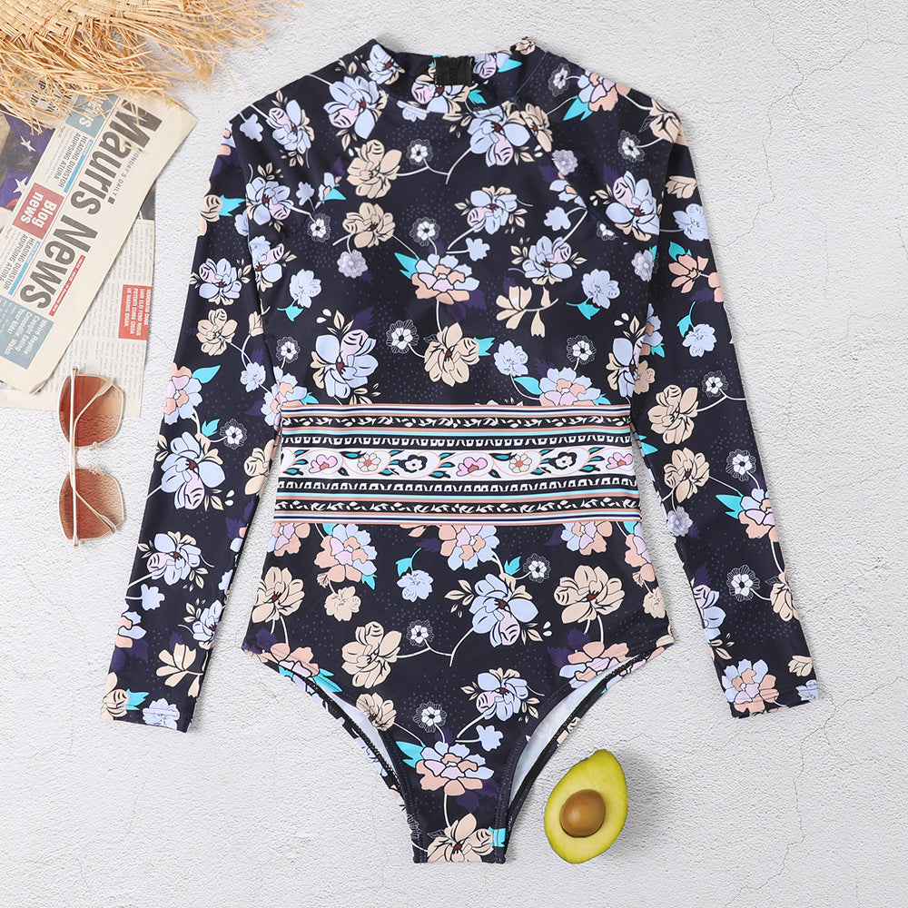 Women Long Sleeves Floral Print Surf Wear-Swimwear-The same as picture-S-Free Shipping Leatheretro