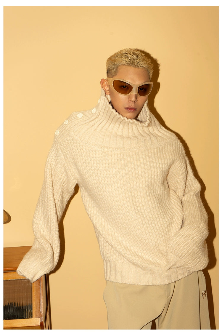CLP Men's Apricot Cable-Knit Turtleneck Sweater-Apricot-S-Free Shipping Leatheretro