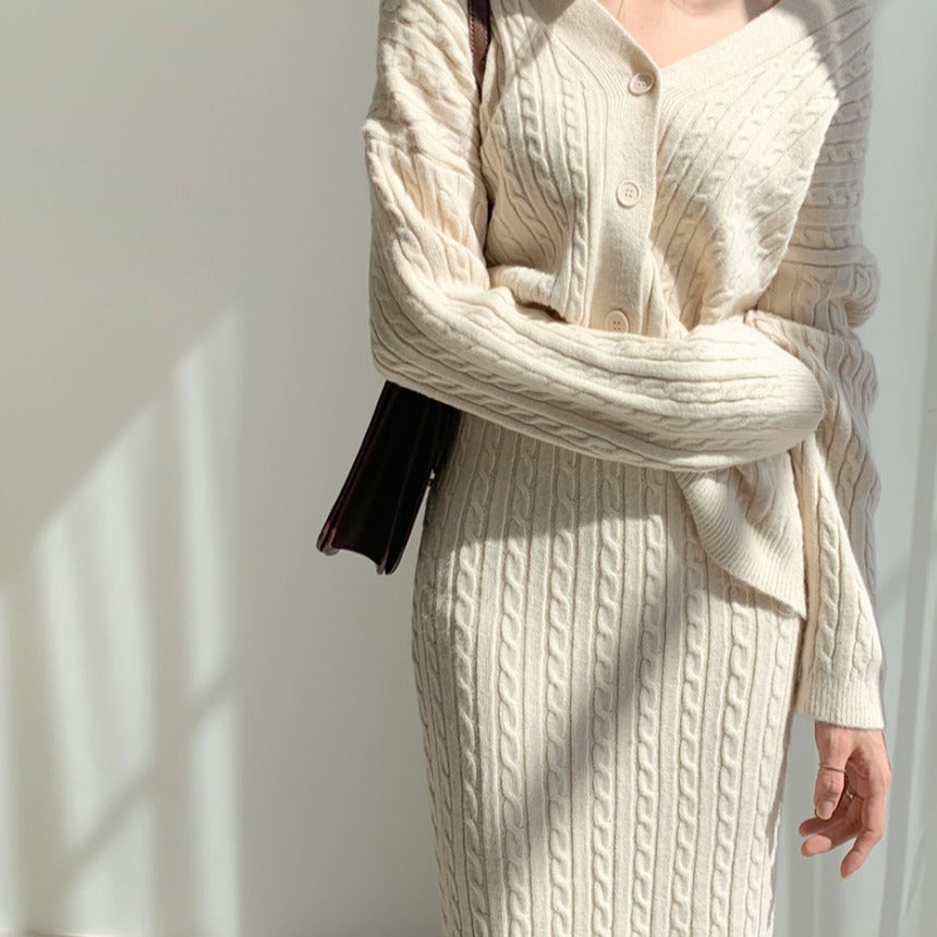 Casual Classy Knitted Women Dress Suits-Apricot-One Size-Free Shipping Leatheretro