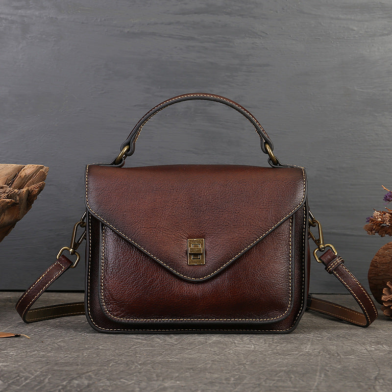Full-Grain Leather Envelope Handbag for Women | Premium Structured Shoulder & Crossbody Bag-Messenger Bags-Brown-Free Shipping Leatheretro