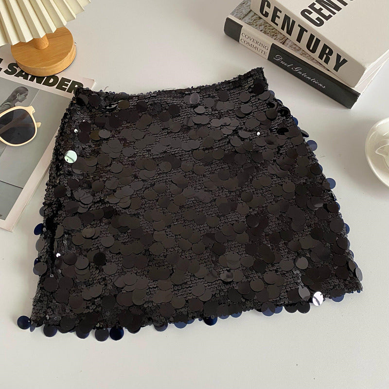 Sexy Sequined Summer A Line Mini Skirts-Skirts-Black-S-Free Shipping Leatheretro