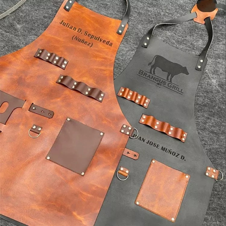 PU Leather BBQ Apron – Outdoor Cooking, Grilling & Picnic Apron with Bottle Holder – Oil-Resistant Work Apron-Leather Canvas Aprons-PU Brown-Free Shipping Leatheretro