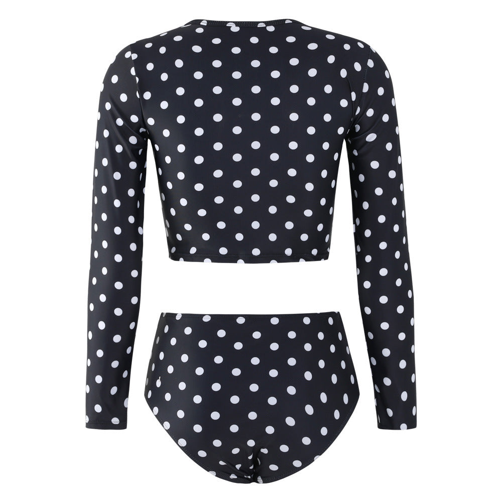 Black Dot Long Sleeves Surf Wear for Women-Swimwear-Dot-S-Free Shipping Leatheretro