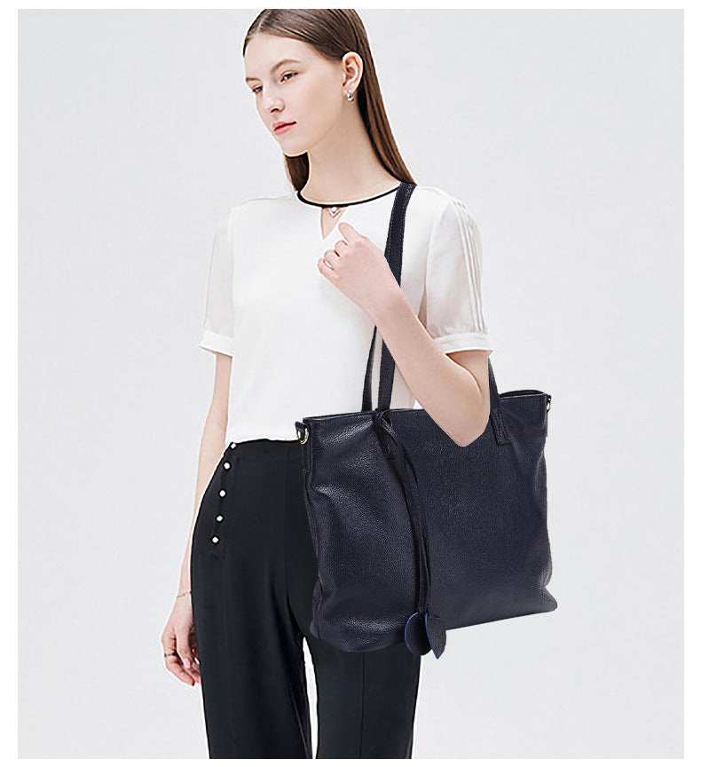 Genuine Leather Tote Bag for Women-黑色-Free Shipping Leatheretro