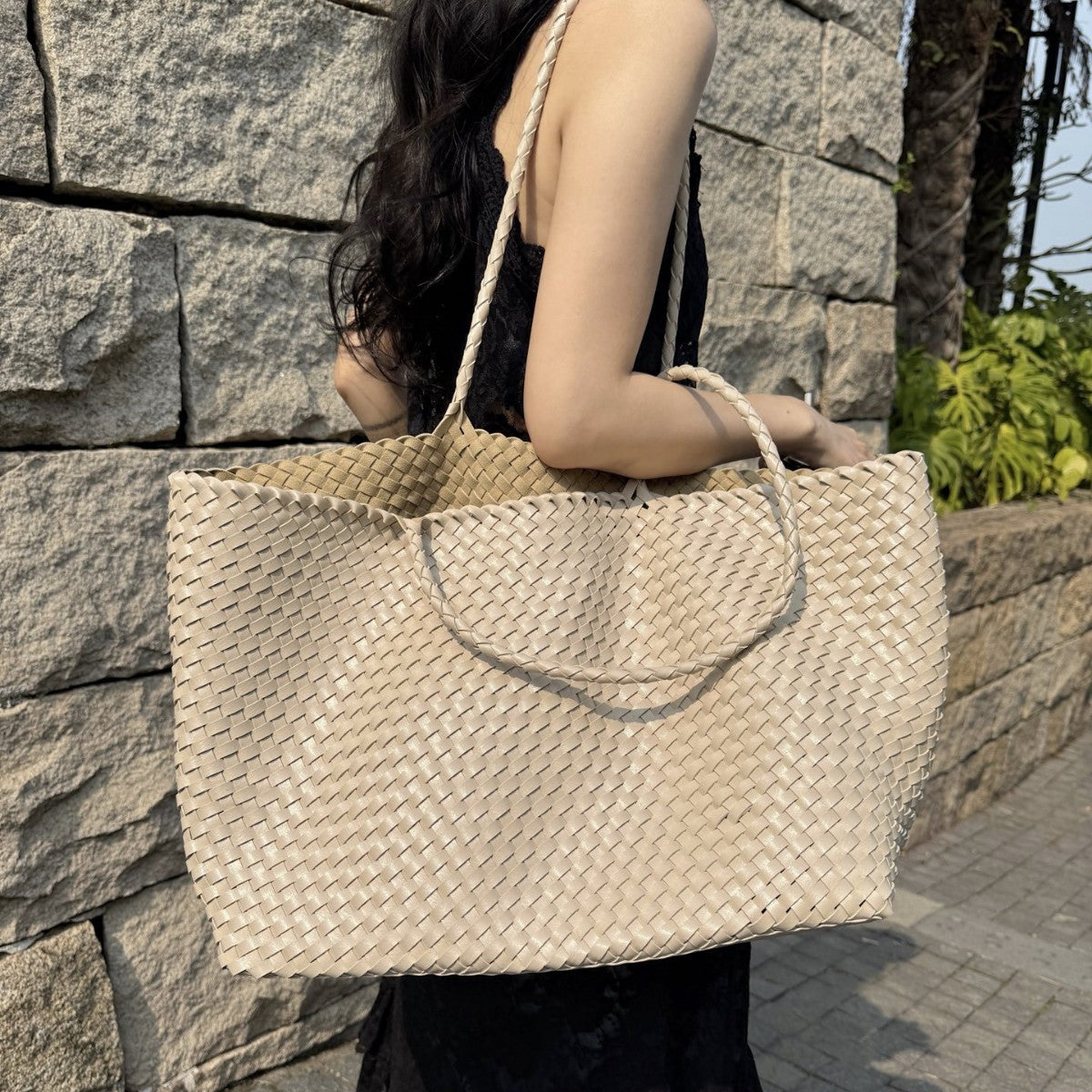 Handwoven Tote Bag – Large Capacity Genuine Leather Shoulder Bag-Green-Free Shipping Leatheretro