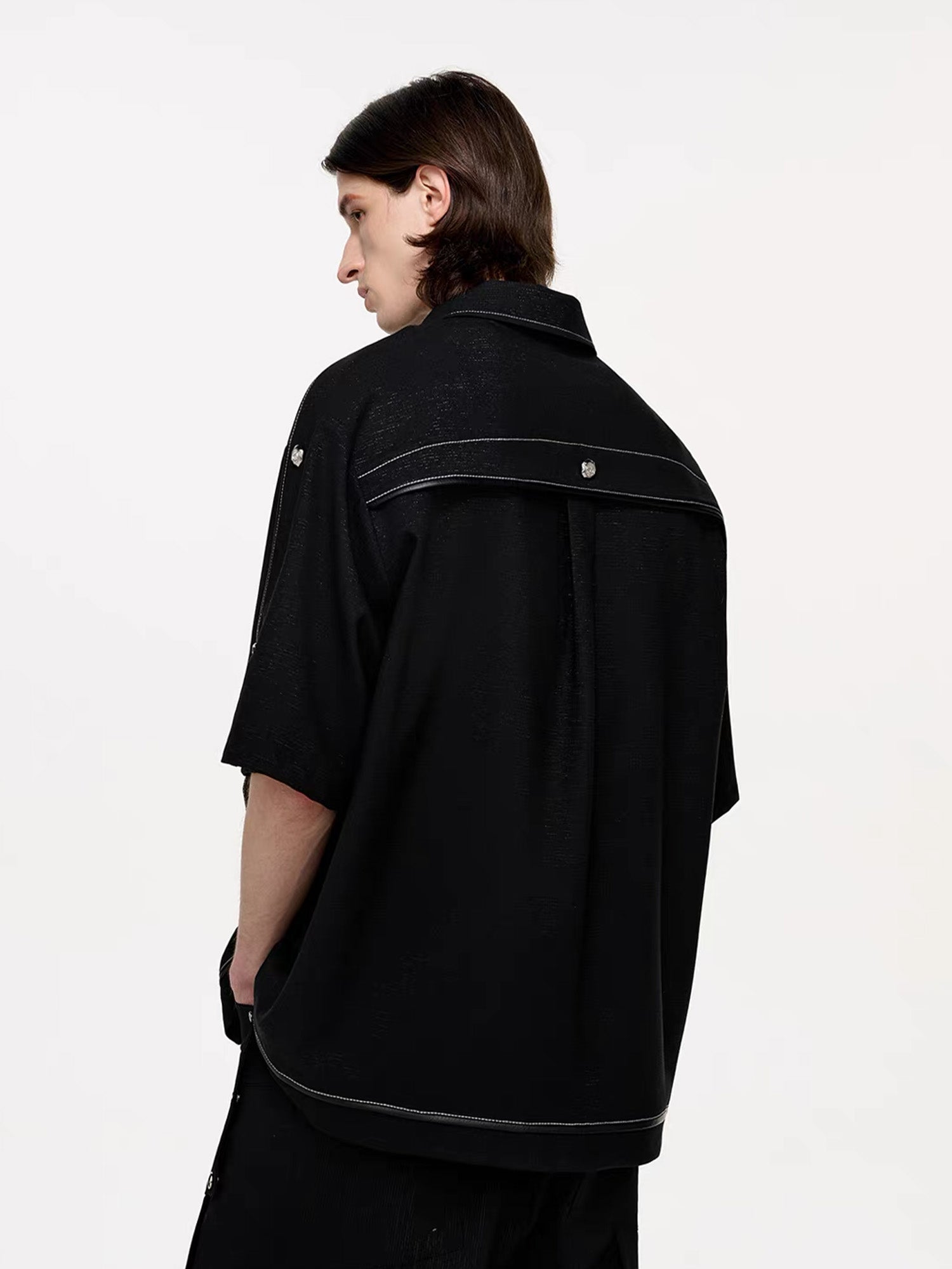 TIWILLTANG Studded Trim Zip-Up Half Shirt-T Shirt-S-Free Shipping Leatheretro