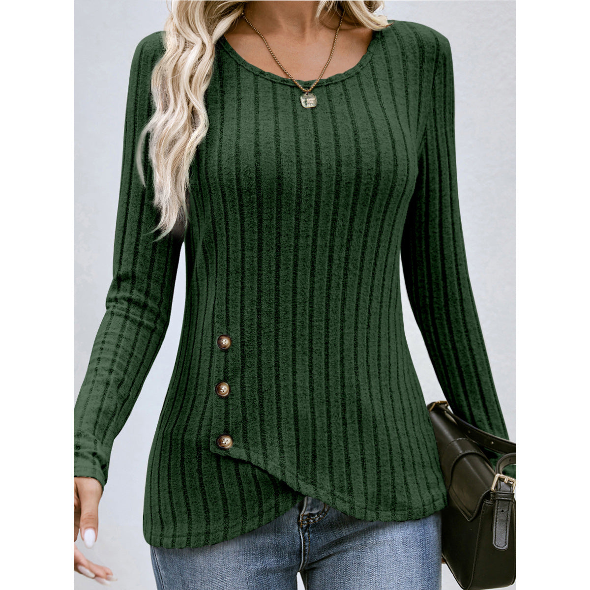 Fashion Round Neck Autumn Long Sleeves Shirts-Shirts & Tops-Green-S-Free Shipping Leatheretro