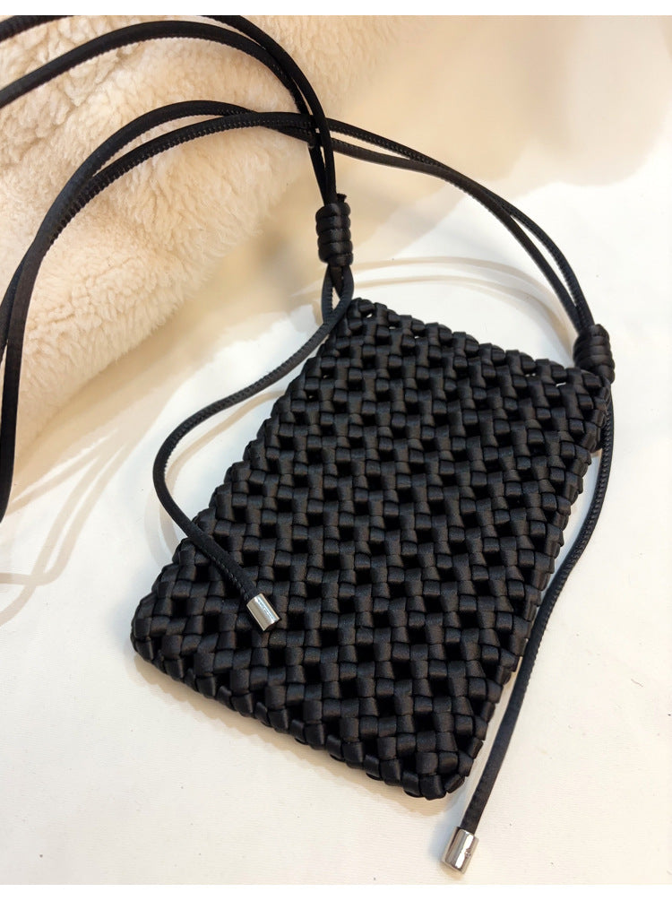 Handwoven Phone Purse – Stylish Women's Crossbody Bag-black-Free Shipping Leatheretro