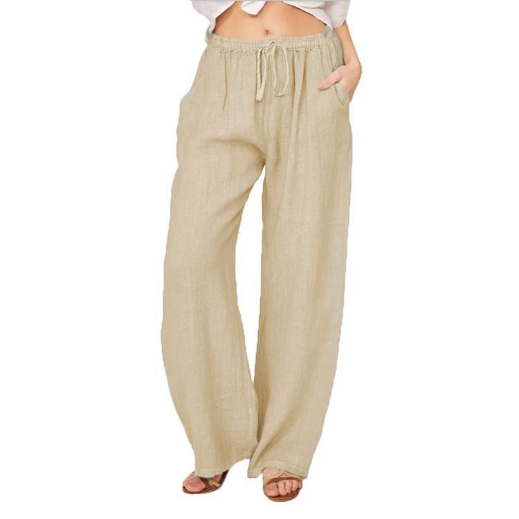 Casual Cotton Linen Plus Sizes Wide Legs Pants-Pants-Khaki-S-Free Shipping Leatheretro