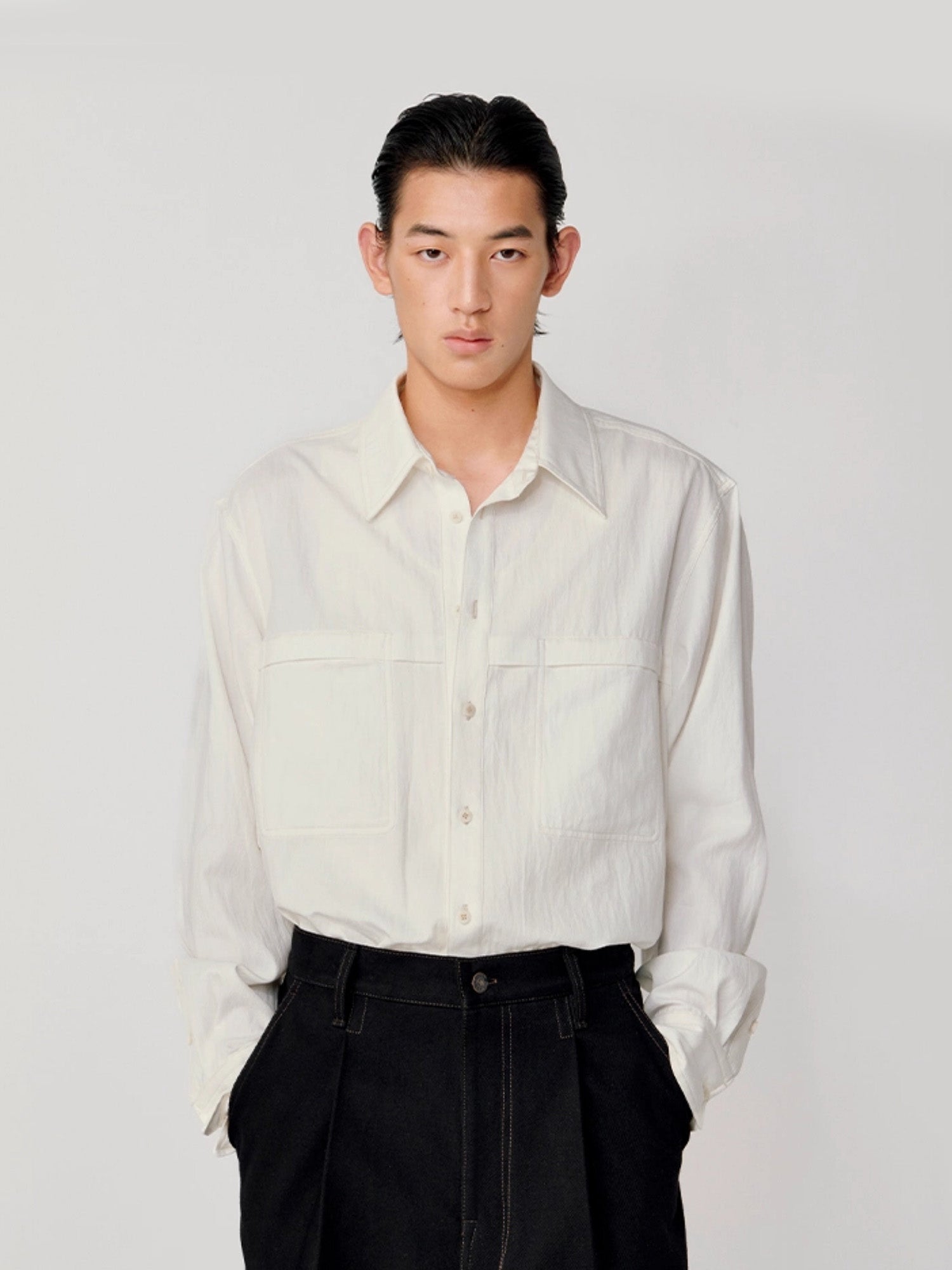 OPICLOTH Minimal Stitch Tencel-Blend Shirt-Shirt-S-Black-Free Shipping Leatheretro