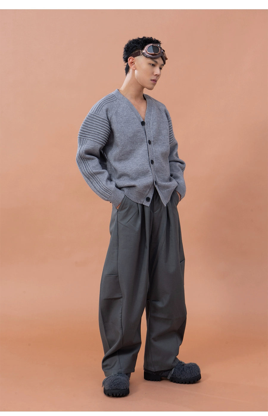 CLP Men's Oversized Drop Shoulder Cardigan Sweater-Red-M-Free Shipping Leatheretro