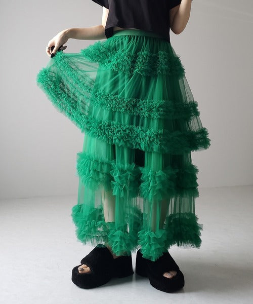 Designed Summer Net A Line Skirts-Skirts-Green-One Size-Free Shipping Leatheretro