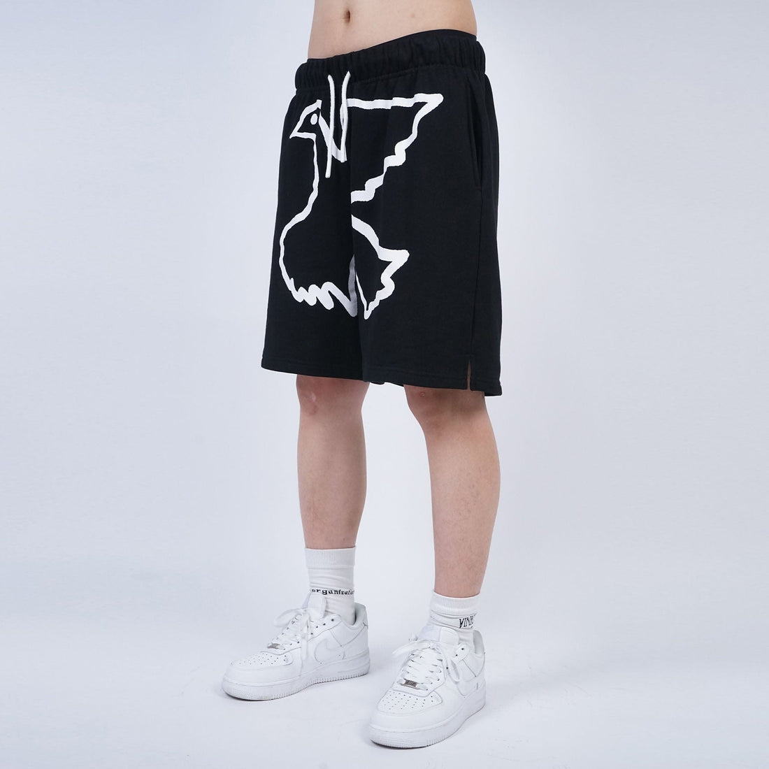 VINKID Dove Graphic Drawstring Sweat Shorts-Shorts-S-Free Shipping Leatheretro