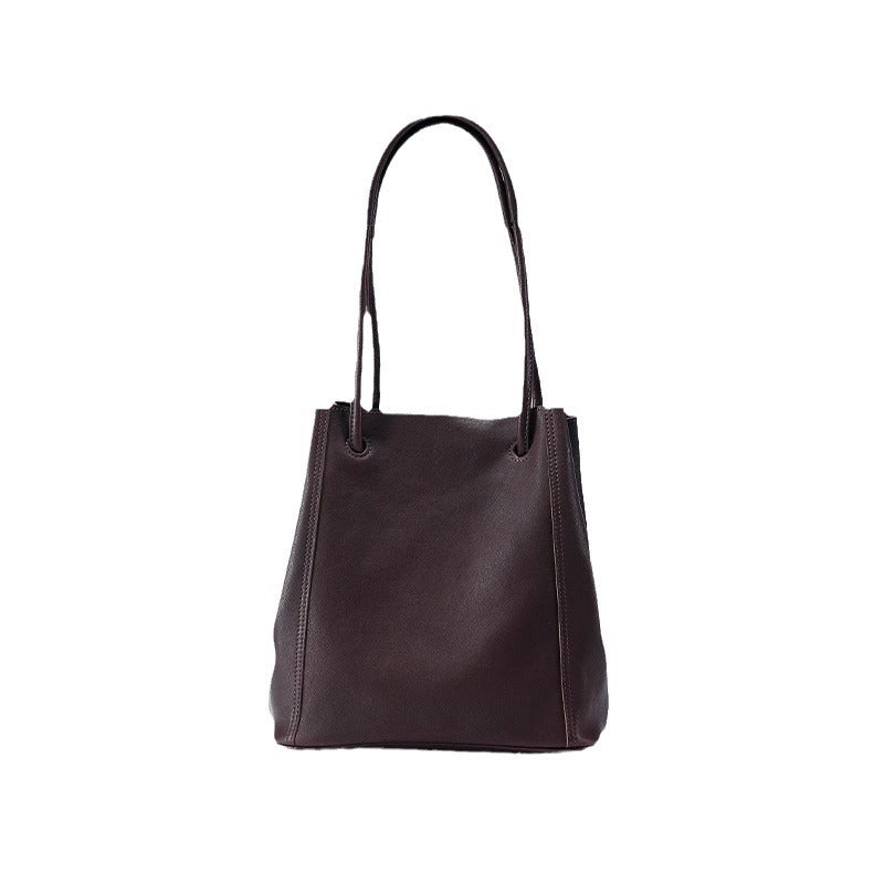 Soft Leather Bucket Tote Bag for Women-Coffee-Free Shipping Leatheretro