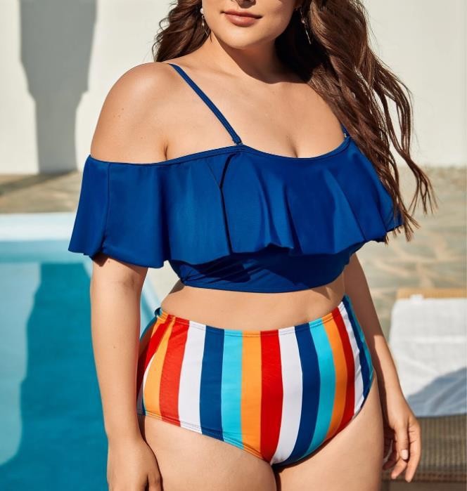 Women High Waist Off The Shoulder Plus Sizes Swimsuits-Swimwear-A-XL-Free Shipping Leatheretro